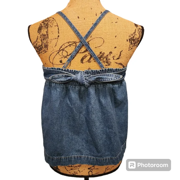 Madewell Denim Tieback Top Medium Cotton Linen Blend - Picture 2 of 5